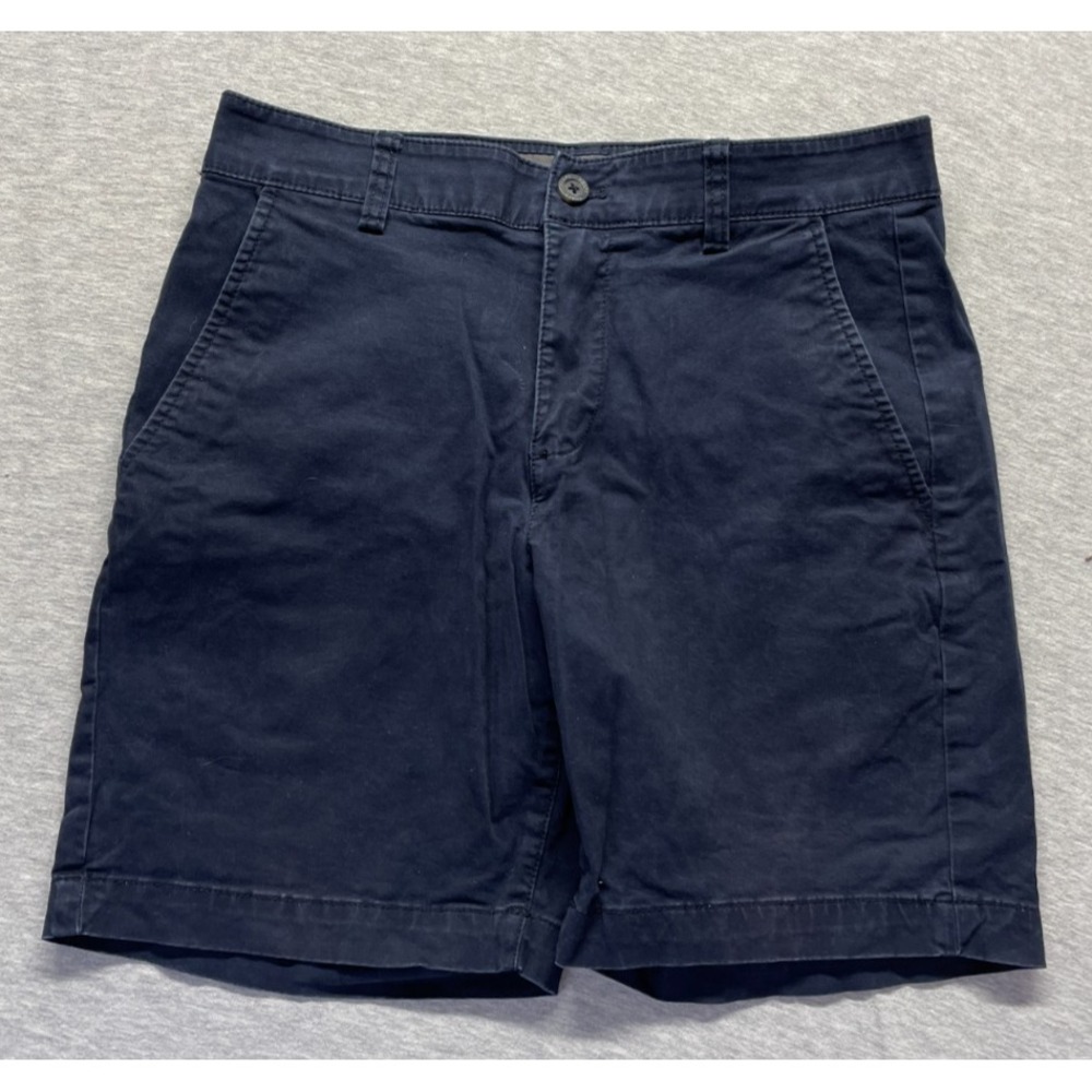 Chaps Regular Fit Chino Shorts Mens 30 Navy Blue Stretch Flat Front Slash Pocket